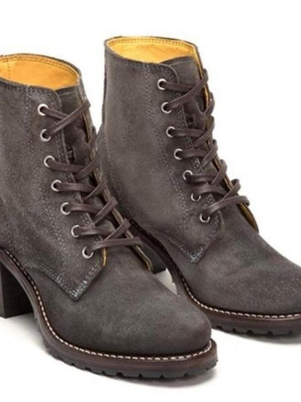Frye Women Lace Up Sabrina 6G Gray Heeled Combat Boots 9.5 M